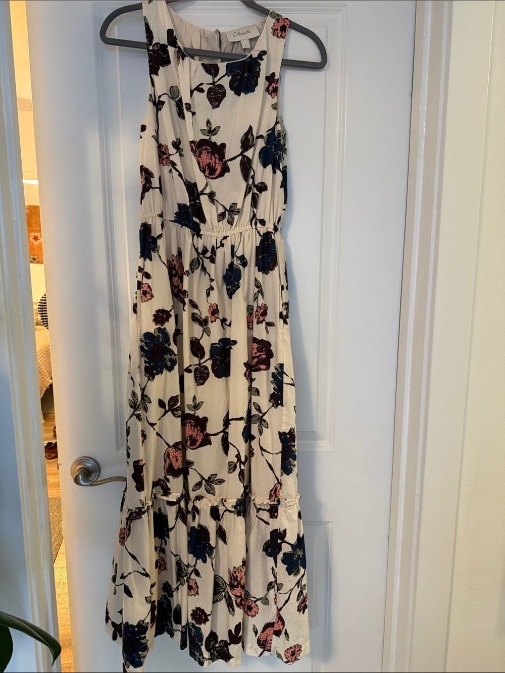 Cleobella Cream Maxi Dress with Navy & Pink Floral Print